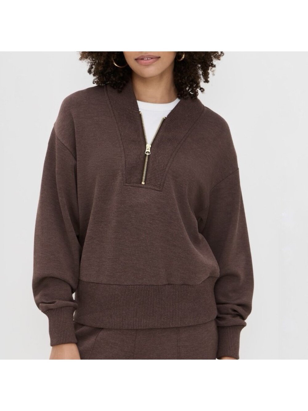 Varley Sally Half Zip Sweatshirt Brown Coffee Marl DoubleSoft Women’s Sz Medium